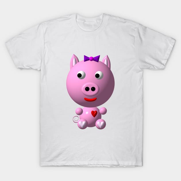 Cute Pink Pig with a Purple Bow T-Shirt by CuteCrittersWithHeart